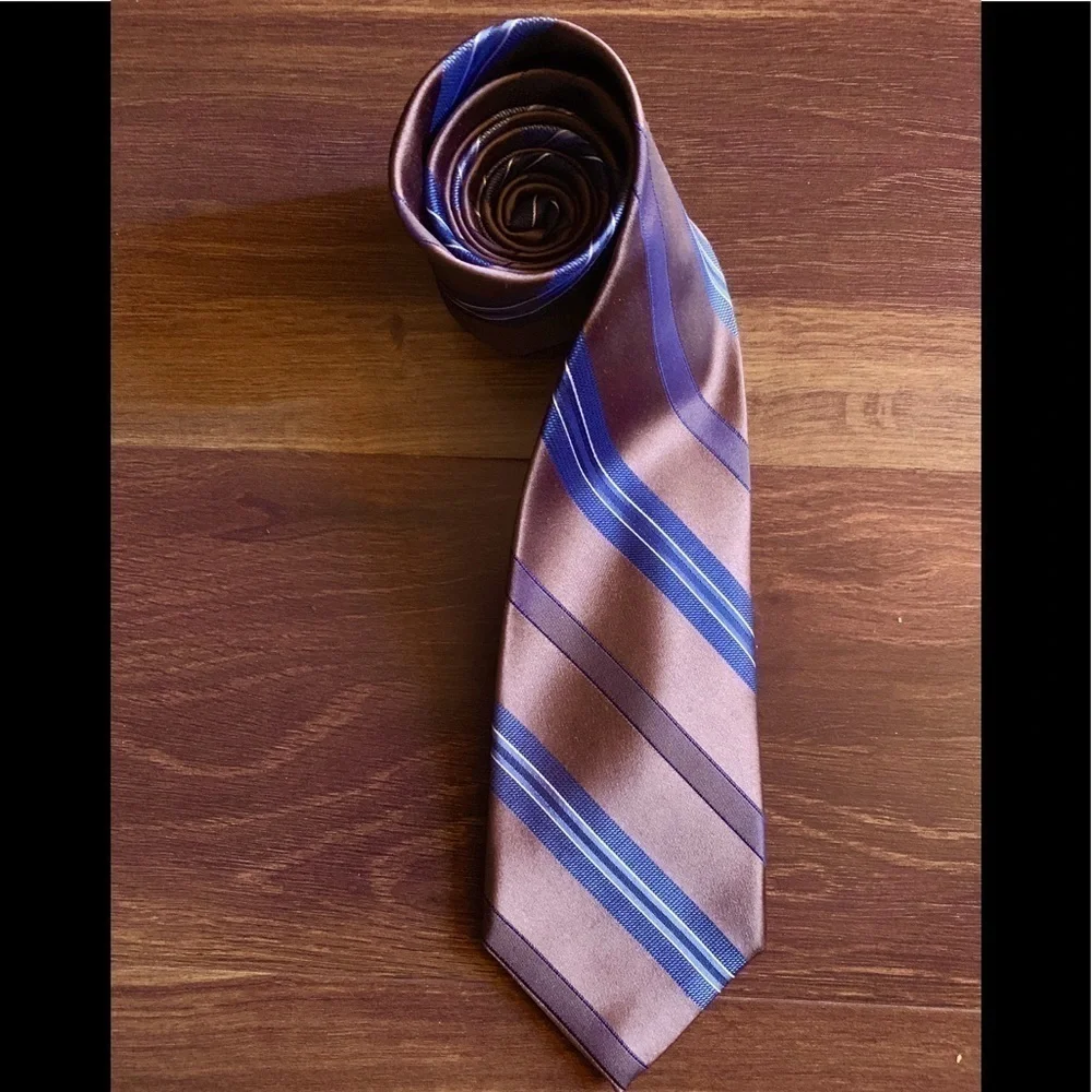 CALVIN KLEIN Brown Silk Stripes Necktie